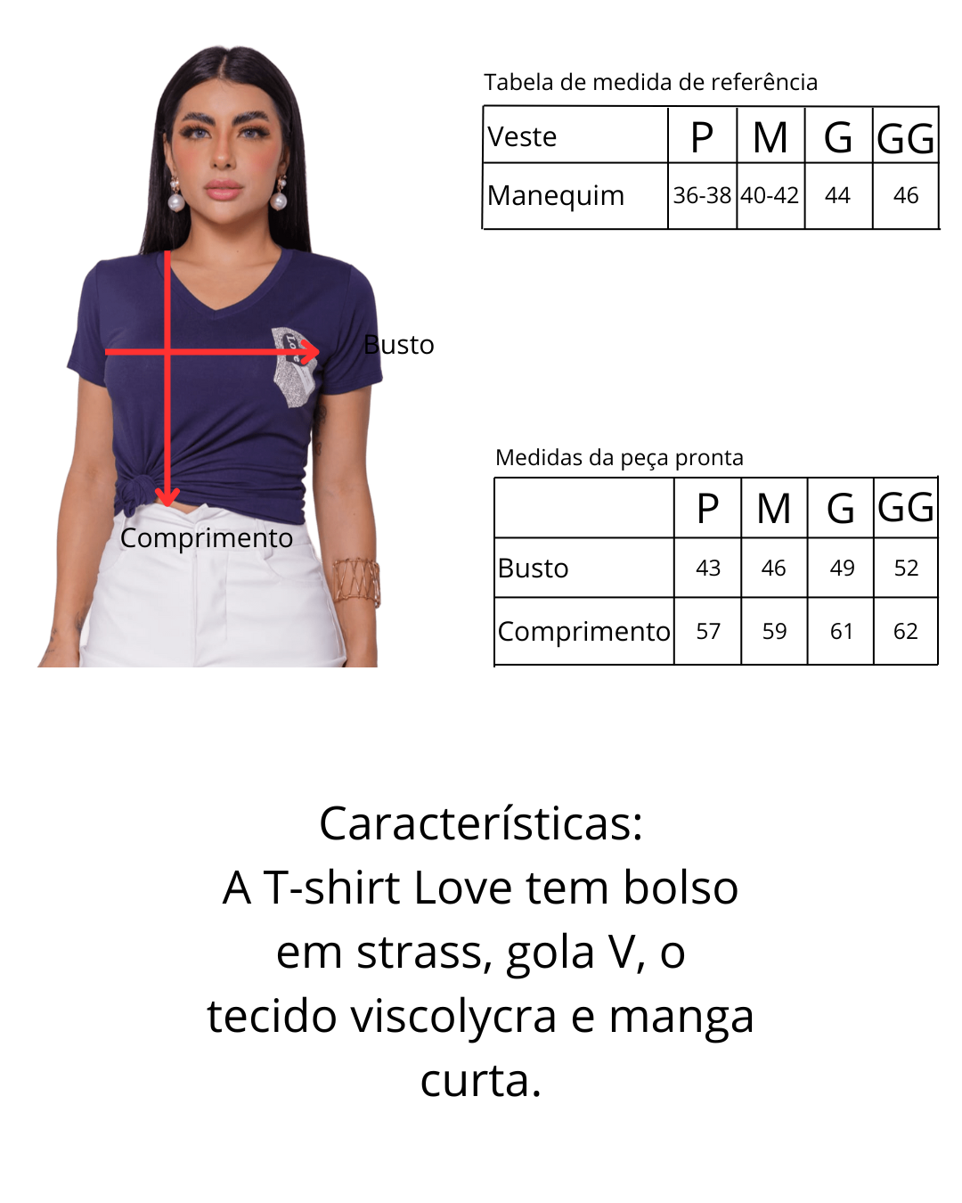 T-Shirt Bolso Love c/ Strass - Marinho